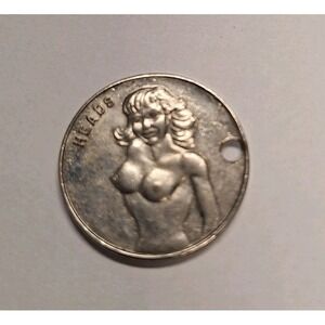 Vintage Adult Novelty Heads Tails Coin Naughty Decision Coin Token Keychain